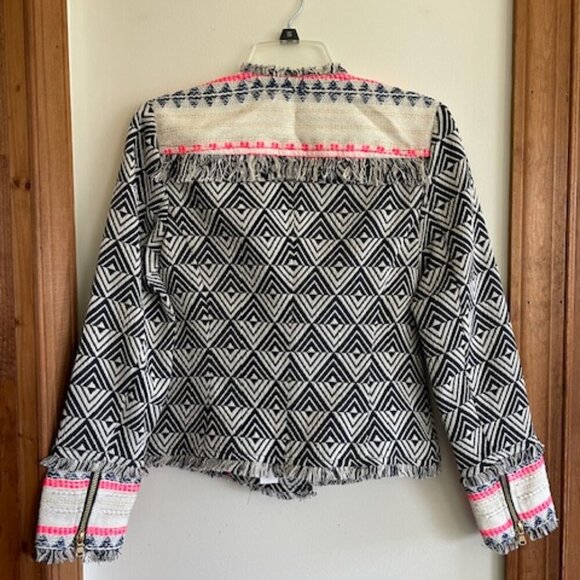 TRINA TURK Tia Rent The Runway Navy White Fringe Bomber Jacket Blazer 2 - Picture 11 of 16